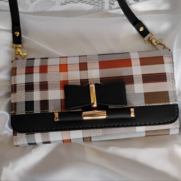 Plaid Crossbody Wallet  with Bow Accent - Picture 3 of 10
